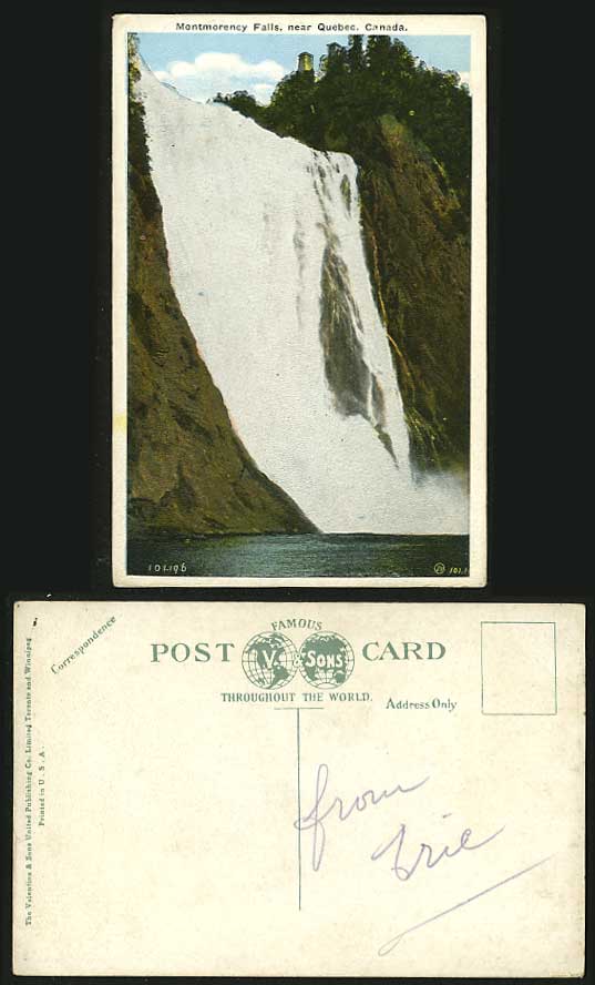 Canada Old Postcard Montmorency Falls Quebec 285ft High