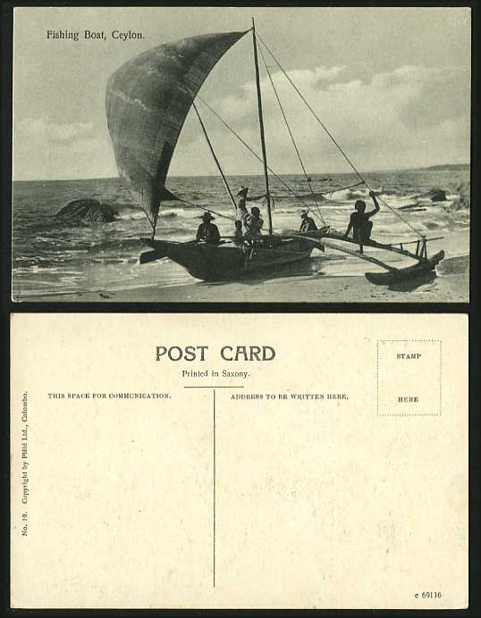 Ceylon Old Postcard - Fishermen & FISHING BOAT on Beach