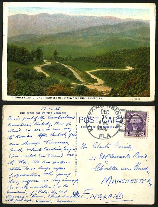 USA 1935 Old Postcard Highway Road Pinnacle Mountain KY