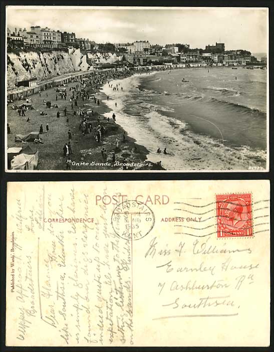 BROADSTAIRS 1935 Old RP Postcard On the Sands Beach Tea