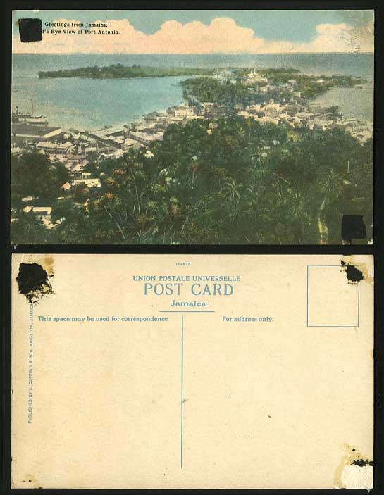 Jamaica BWI Old Colour Postcard Bird's Eye View Port Antonio British West Indies