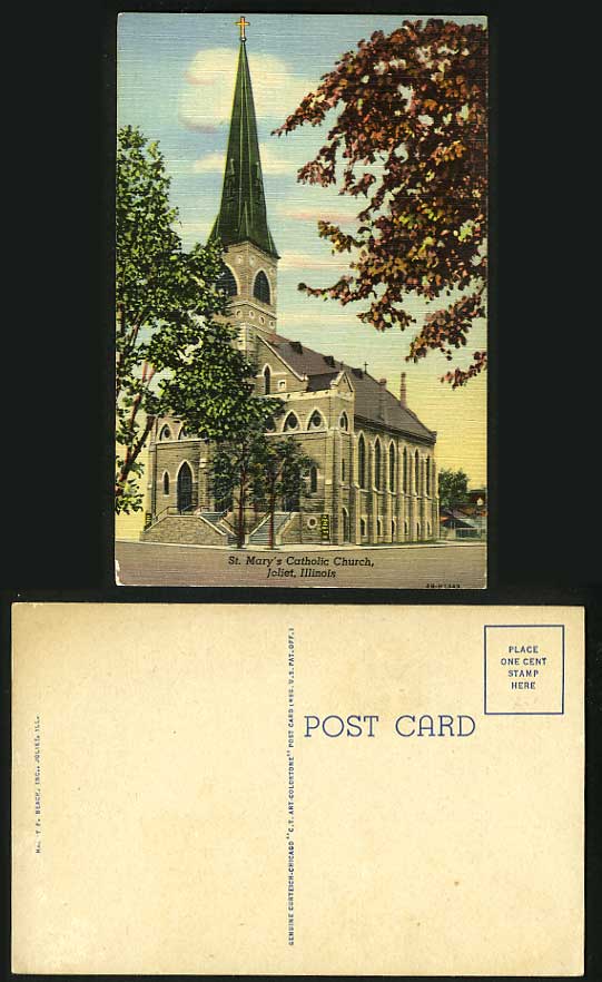 Illinois Old Postcard St. Mary's Catholic Church Joliet