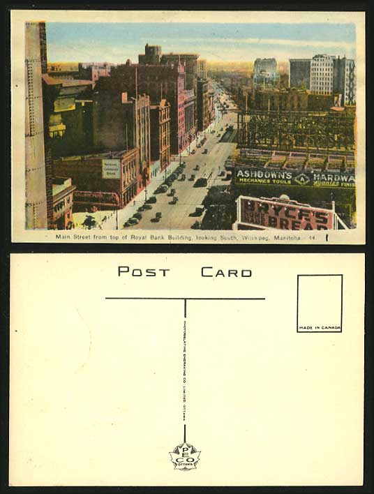 Canada Old Postcard Main Street - WINNIPEG Tram & Cars