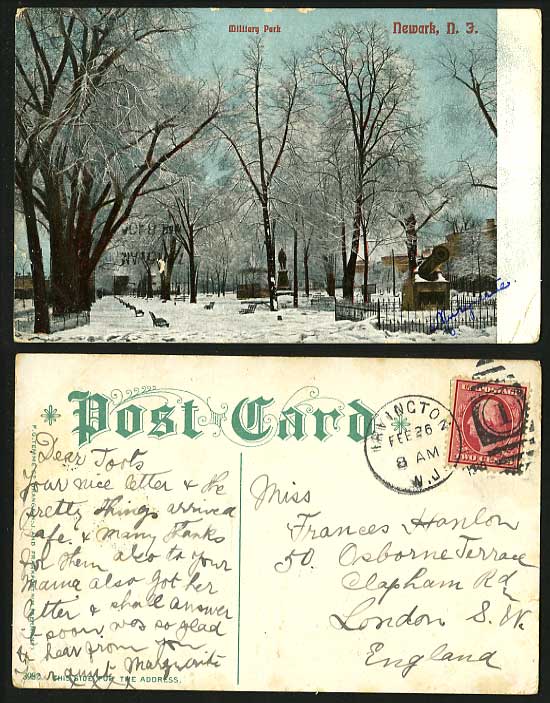 USA 1910 Old Postcard Cannons Military Park NEWARK N.J.