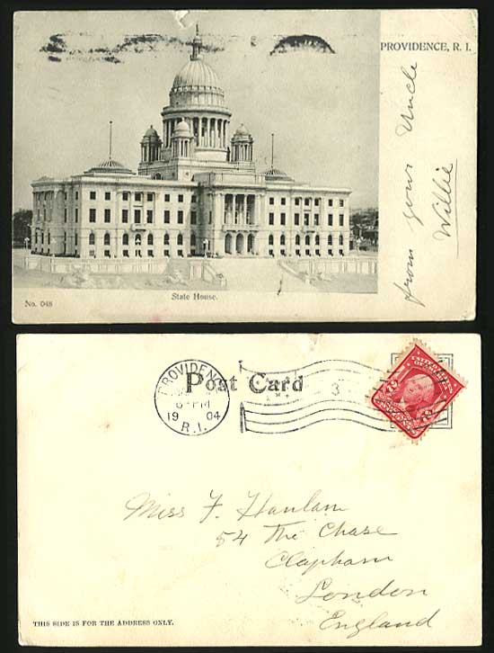 USA 1904 Old U.B. Postcard PROVIDENCE R. I. State House
