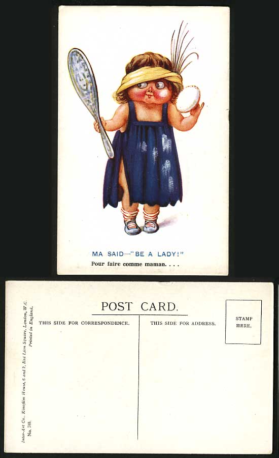 Comic Old Postcard Girl with Mirror - Ma Said Be A Lady