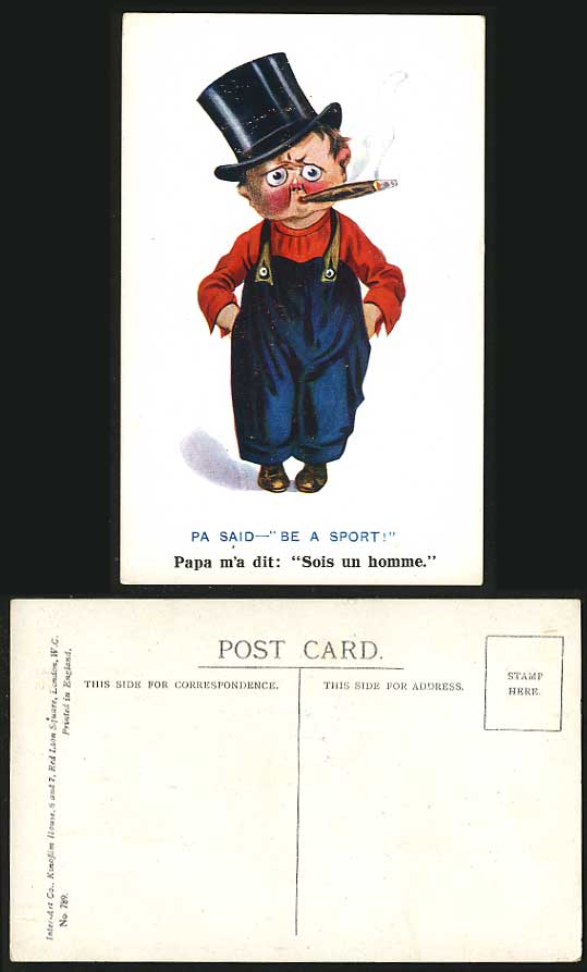 Comic Old Postcard Boy Smoking Pipe, Pa Said Be a SPORT