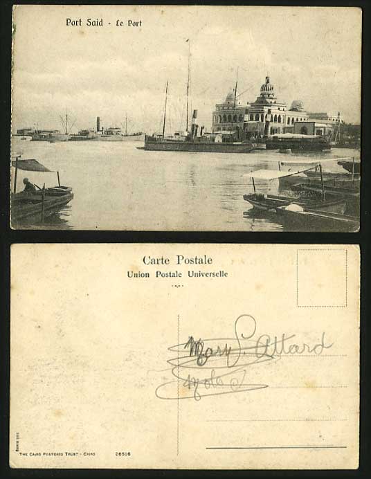 Egypt Old Postcard Port Said Harbour Le Port Steam Ship