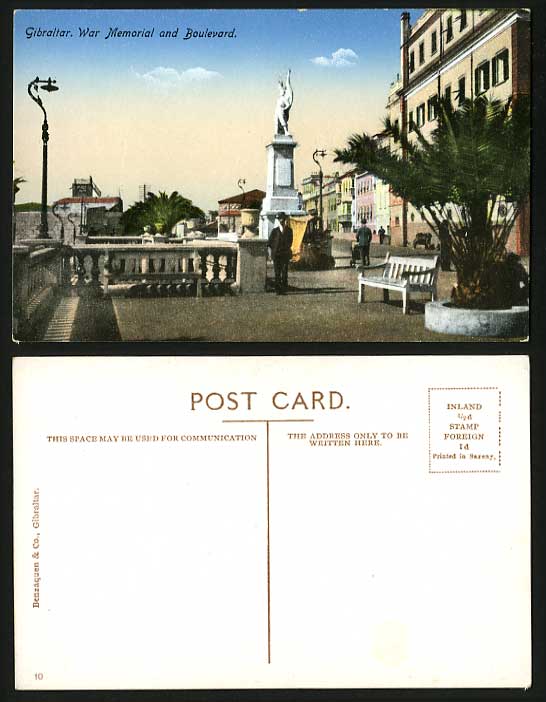 Gibraltar Old Colour Postcard War Memorial & Boulevard
