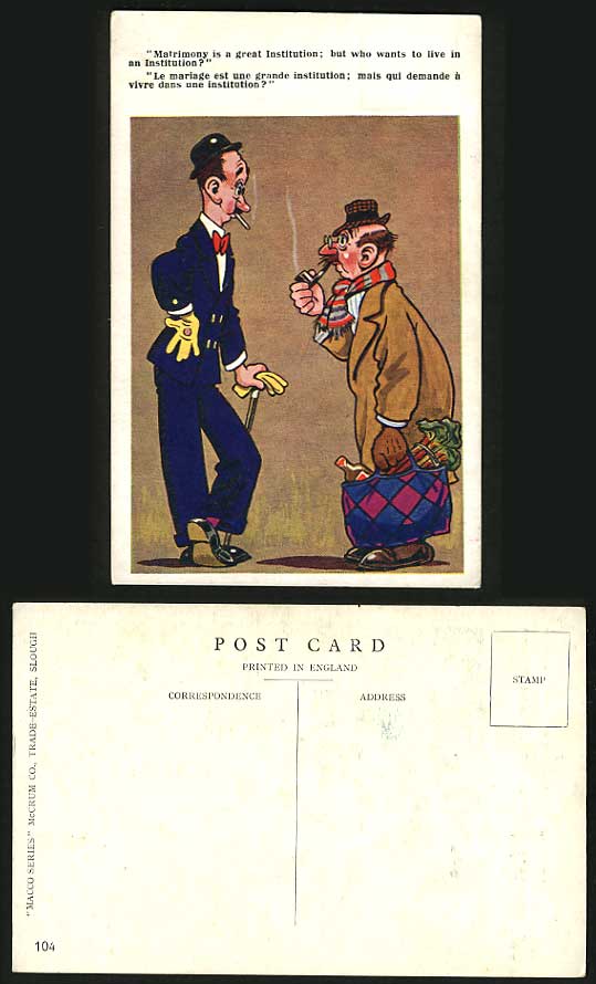 Comic Humour Old Postcard Matrimony a Great Institution
