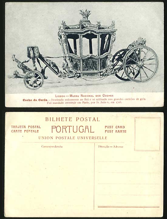 Portugal Old Postcard Lisboa Coche da Coroa D Joao 1708