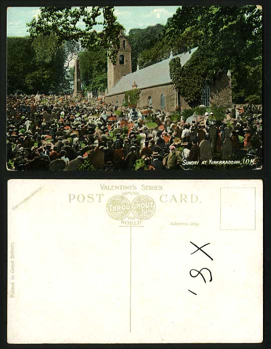 Isle of Man Old Postcard SUNDAY SERVICE at KIRK BRADDAN