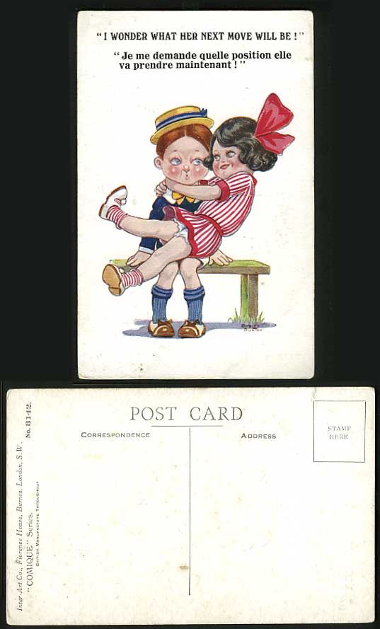 Artist Signed Children Old Postcard Whats her Next Move