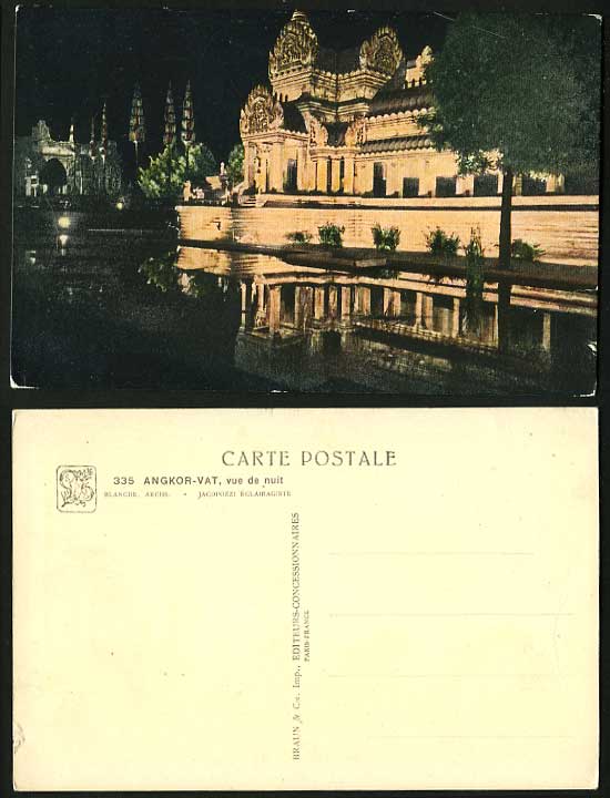 Cambodia Old Colour Postcard - ANGKOR WAT View by NIGHT