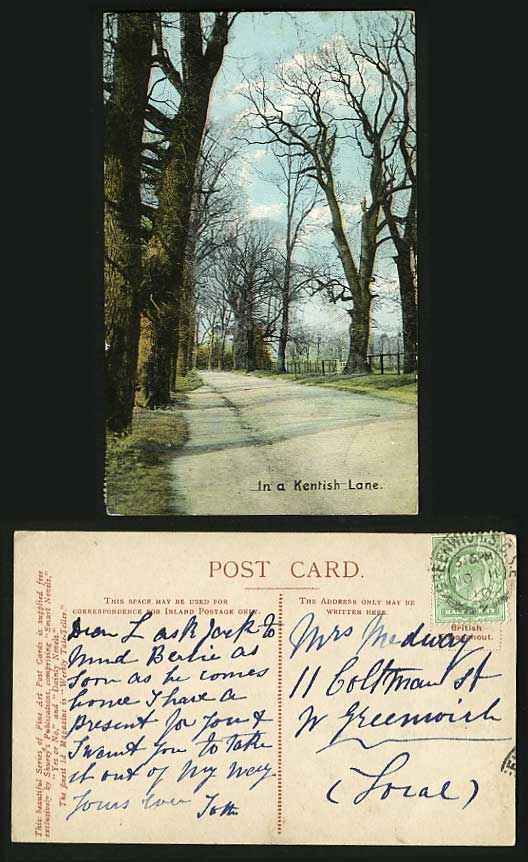 Kent 1910 Old Colour Tinted Postcard In a Kentish Lane