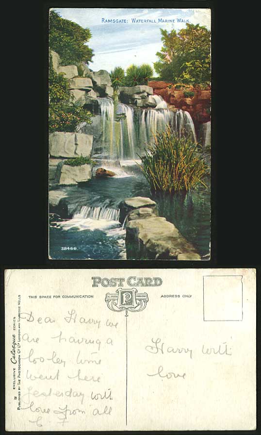 Ramsgate Kent Waterfall Marine Walk Rocks Old Postcard