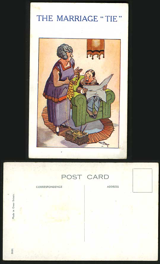 Artist Signed Comic Old Color Postcard The Marriage TIE