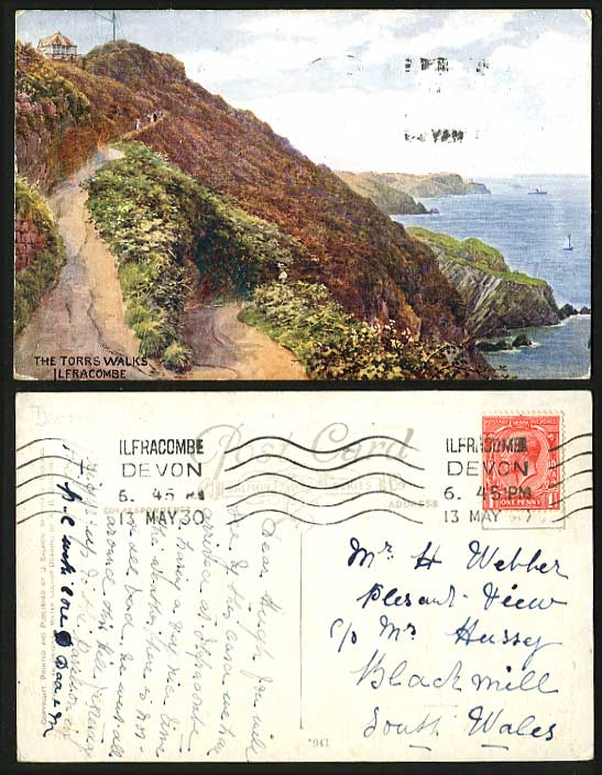 AR QUINTON 1930 Old Postcard The TORRS WALKS Ilfracombe