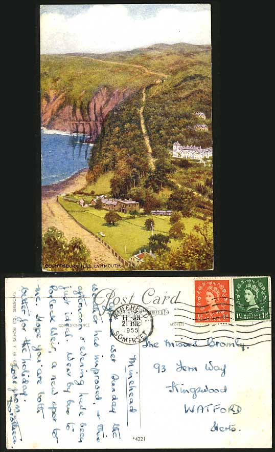 AR QUINTON 1955 Old Postcard Countisbury Hill, Lynmouth
