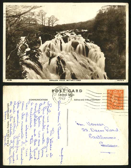 Betws-y-coed 1947 Old Frith's Postcard - SWALLOW FALLS