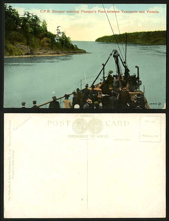Canada Old Postcard CPR Steamer entering Plumper's Pass