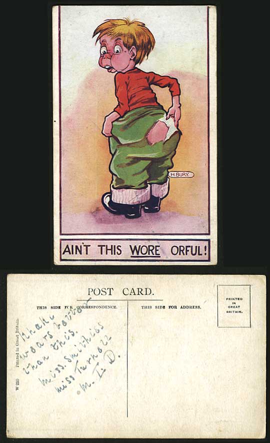 H Bury Artist Signed Old Postcard Ain't This Wore Orful