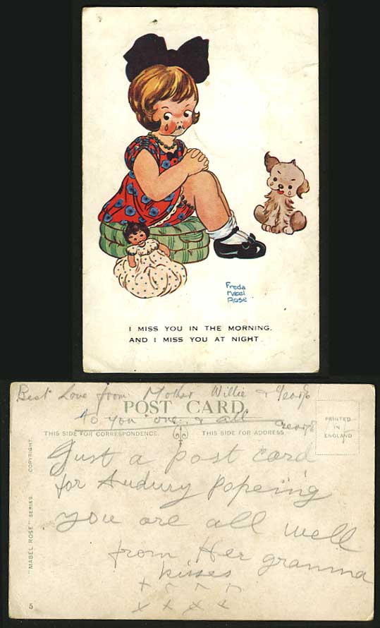 Freda Mabel Rose Old Pistcard Miss You Morning & Night