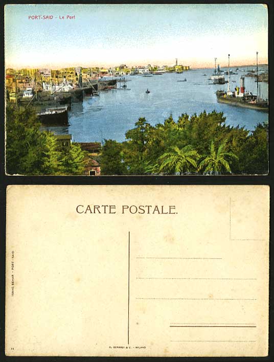 Egypt Old Postcard Port Said Port Steamers Steam Ships