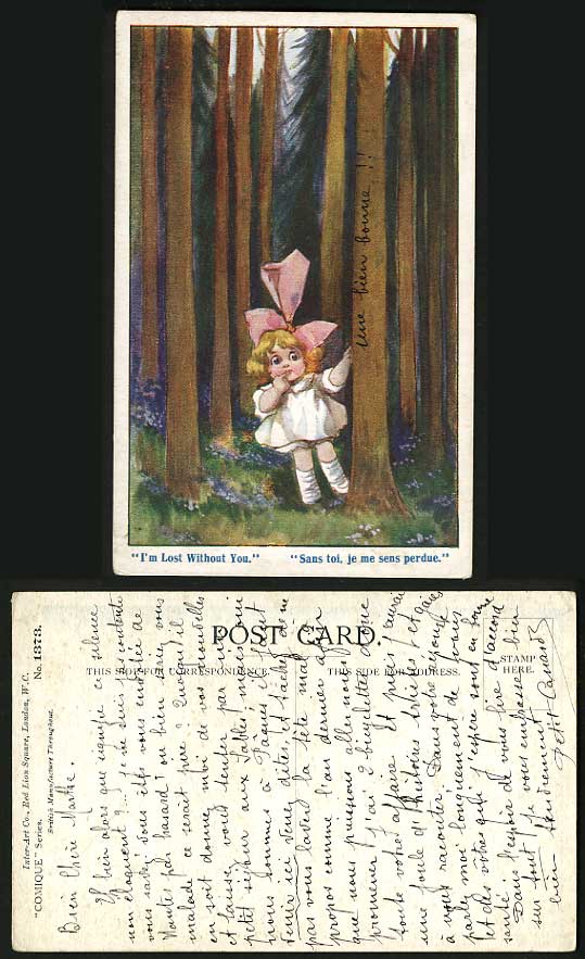 Children Artist Drawn Old Postcard I'm Lost without You