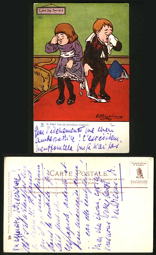 Artist Signed Old Comic Postcard Cry - Love One Another