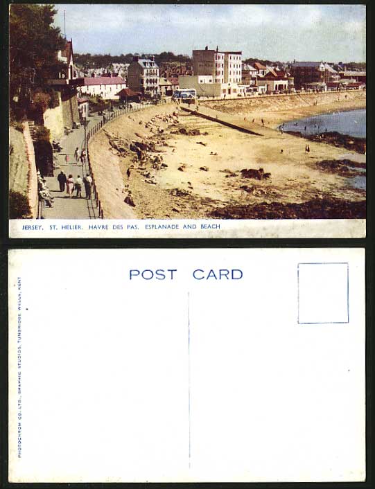 JERSEY Old Colour Postcard St. Helier Esplanade & Beach