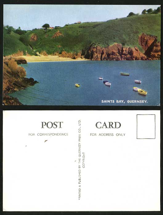 Guernsey Old Colour Postcard Boats & Beach - Saints Bay