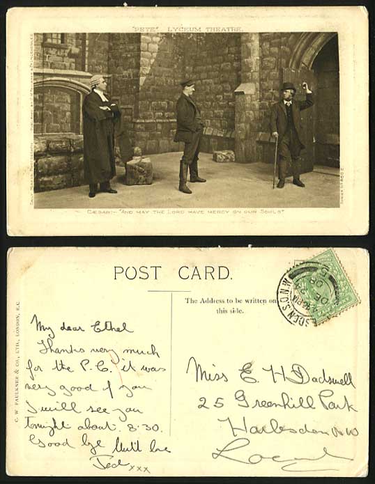 Actors PETE Lyceum Theatre Stage - Caesar 1908 Old Postcard