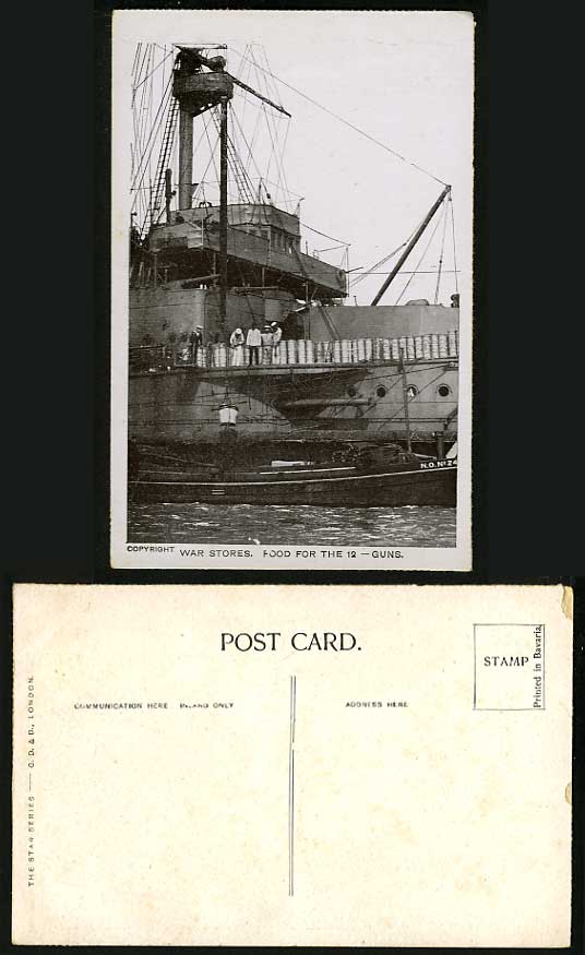 Military Old Postcard Navy War Stores Food for 12  Guns