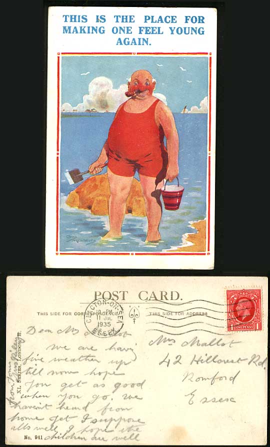 Artist Signed 1935 Postcard Place for Feel Young Again