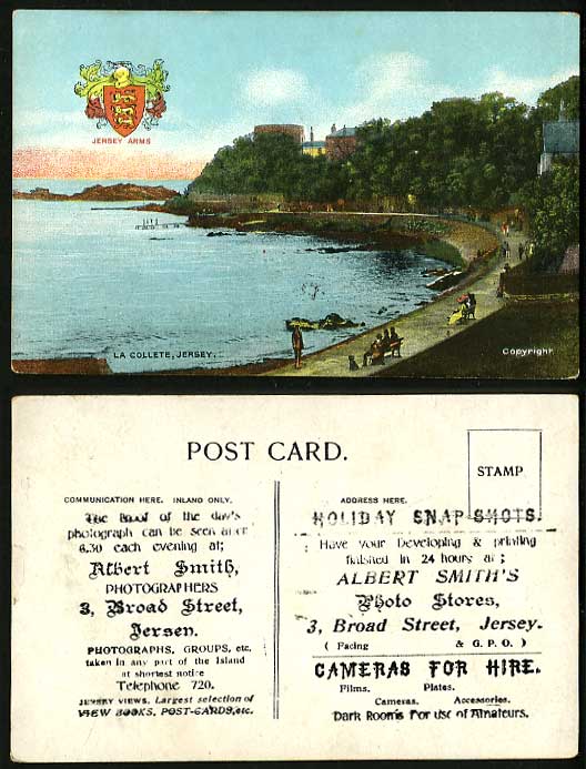JERSEY Coat of Arms Old Advertising Postcard La Collete