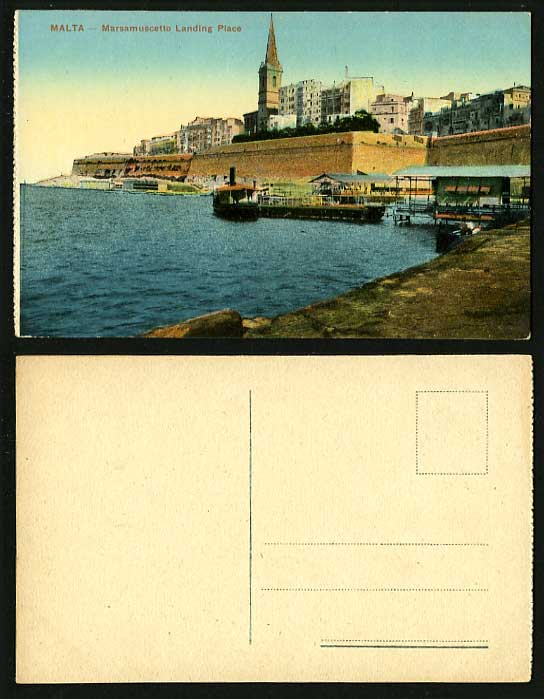 MALTA Old Postcard Ferry at Marsamuscetto Landing Place