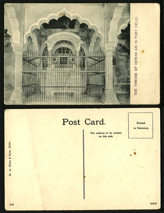 India Old Postcard MARBLE THRONE of DEWAN AM Fort Delhi