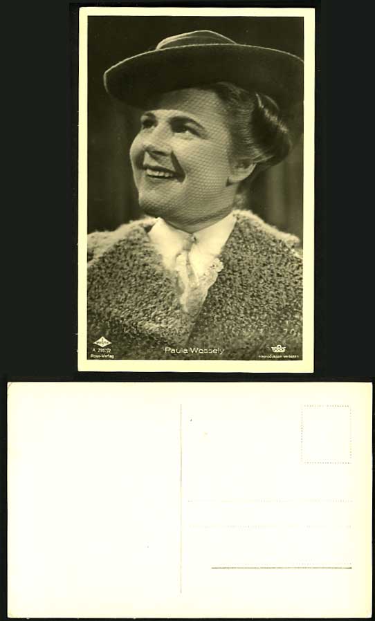 PAULA WESSELY Austrian Actress wear Hat Old RP Postcard