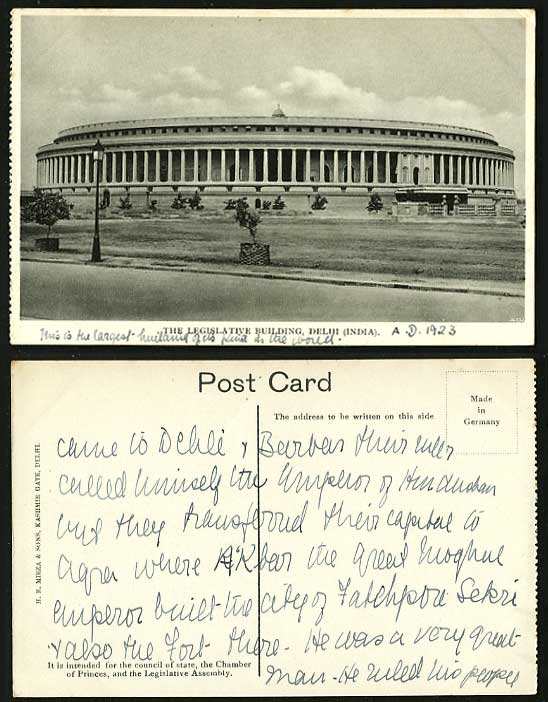 India 1923 Old Postcard THE LEGISLATIVE BUILDING DELHI