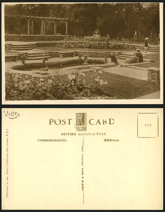 Sussex Old Postcard WORTHING DENTON GARDENS & Fountains