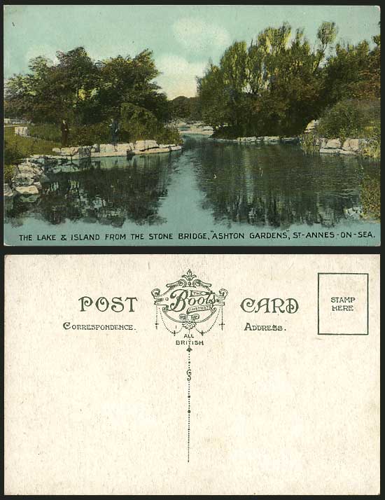 ASHTON GARDENS Lake Island St-Annes-on -ea Old Postcard