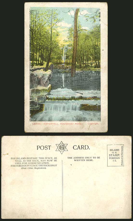 Leeds Old Postcard ROUNDHAY PARK Waterfall Bridge Trees