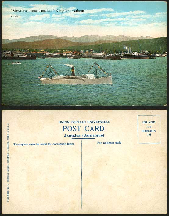 Jamaica Old Postcard KINGSTON HARBOUR Steamers & Ships