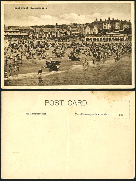 Bournemouth East Beach Boats Children Tram Old Postcard
