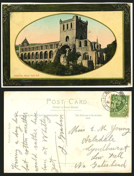 JEDBURGH ABBEY from S.E Roxburghshire 1911 Old Postcard