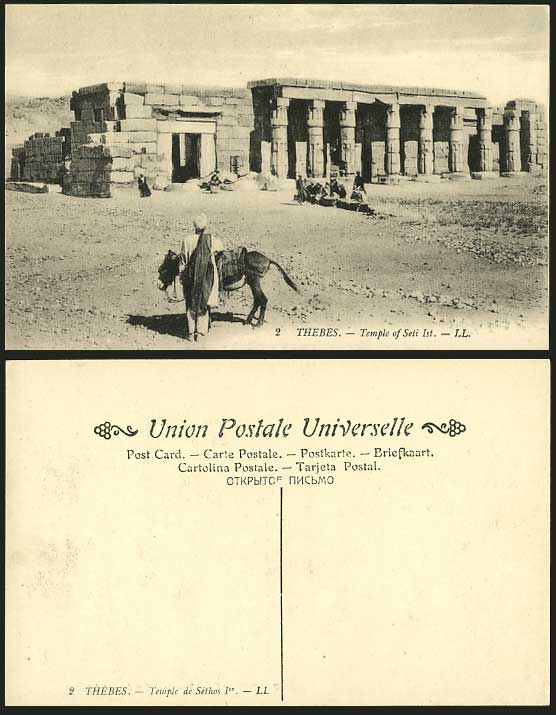Egypt Old Postcard Thebes TEMPLE SETI IST Ruins, Donkey L.L. No. 2