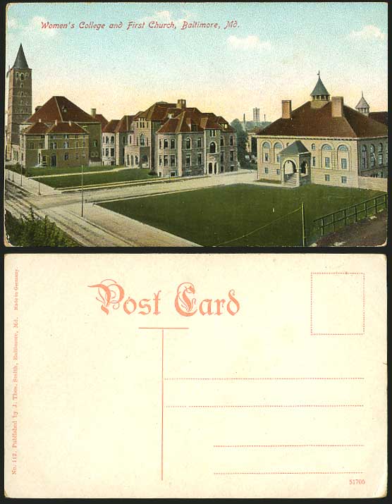 USA Old Postcard Women's College First Church BALTIMORE