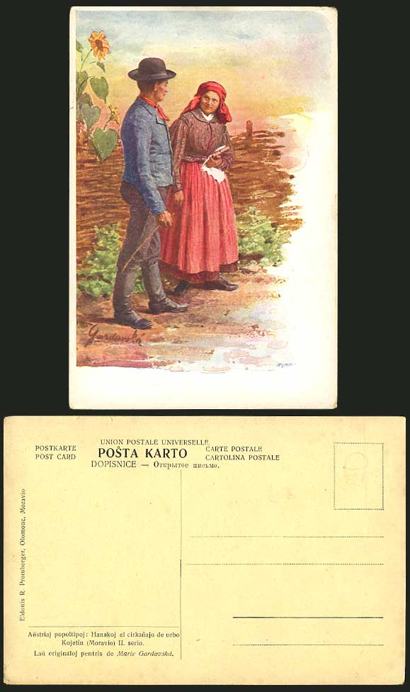 Czechoslovakia Old Postcard Moravia Costume M Gardavske