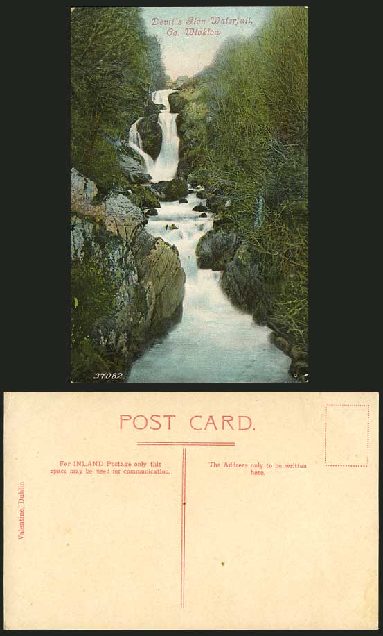 Ireland Old Colour Postcard Devil's Glen Waterfall Co. Wicklow, Water Fall Irish
